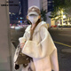 清池影（QINGCHIYING）學(xué)院風(fēng)甜美加厚羊羔毛連帽外套女學(xué)生冬季新款韓版毛絨絨棉衣棉服 米白棉衣 【加厚保暖】 L