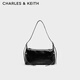 CHARLES&KEITH柔軟拉鏈單肩腋下包機車(chē)包包女包生日禮物新年禮物CK2-40782413 Noir黑色 M