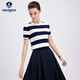 納維凱爾意大利小帆船女時(shí)尚修身針織撞色條紋短袖T恤2324505501 藍白 XL 