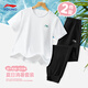LI-NING KIDS李寧兒童運(yùn)動(dòng)套裝夏季男女中大童青少年學(xué)生速干短袖短褲子兩件套 標(biāo)準(zhǔn)白/黑色速干褲套裝 一 170