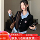 哈魯?shù)蠈W院風針織衫韓系襯衫假兩件上衣長袖毛衣女POLO領設計感秋冬內(nèi)搭 黑色 均碼 （120斤內(nèi)）