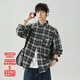 棉之雪撞色格紋長(cháng)袖襯衫男日系復古春夏新款情侶寬松休閑格子襯衣 MC7135 藍咖 L