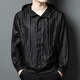 CJZ 唐裝男外套夾克連帽加大碼高端龜裂紋香云紗杭州桑蠶絲綢緞秋裝 黑色 XL