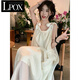 LPOX裙子女夏季2025新款甜美長(zhǎng)款吊帶女連衣女裙顯瘦時(shí)尚溫柔風(fēng)米白色 L 建議（101-120斤）