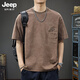 JEEP SPIRIT短袖t恤男美式復(fù)古痞帥寬松2025夏季新款做舊肌理印花半袖體恤 咖色 XL 推薦體重145-160斤
