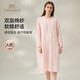英氏孕婦連衣裙秋季雙層棉紗家居服月子服吸汗透氣孕產(chǎn)婦睡衣 粉色L