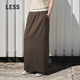 LESS夏通勤全羊毛撞色拼接長(cháng)款開(kāi)衩簡(jiǎn)約直筒半身裙2P5D11000 257深卡其 XS