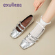 依思 Q（exull）瑪麗珍女鞋2025新款軟底輕便一腳蹬平底鞋女氣質(zhì)公主鞋單鞋女新品 銀色甜酷-軟底2.0cm 37