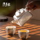 澤名家999鎏銀功夫茶具套裝中式秦權(quán)銀茶壺家用白瓷茶杯一壺四杯禮盒裝 百福茶具套裝【一壺兩杯】