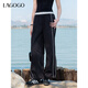 LAGOGO松緊腰運動(dòng)束腳褲女拉谷谷2025年春季新款撞色條休閑長(cháng)褲 黑色 S