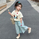 咭卡咭為女童夏季短袖套裝2025新款洋氣T恤褲子兩件套小女孩兒童衣服3-6歲 杏色 薄款 夏季套裝 140 cm碼建議7-8歲(身高135左右）