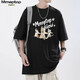 MMOPTOP純色重磅短袖T恤男夏季卡通印花寬松休閑情侶上衣女M0020黑色XL