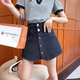 衣然呈品辣妹牛仔短裙女夏季小眾ins高腰顯瘦小個(gè)子a字裙褲百搭闊腿褲裙女 黑色 M 【建議95-110斤】