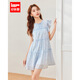 IEF/愛(ài)依服裙子2025夏季新款韓版甜美減齡少女風(fēng)飛飛袖設(shè)計(jì)背心裙 滿幅藍(lán) M