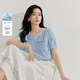 茵曼（INMAN）甜美重工鏤空繡花木耳邊襯衣2025夏季女裝新款短袖純棉上衣 水藍色 L