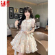 莜仙格奶甜溫柔碎花娃娃領(lǐng)連衣裙夏季少女感超仙氣質(zhì)減齡收腰系帶公主裙 粉色郁金香 L 建議 120斤以?xún)? title=