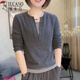 啄木鳥(niǎo)純棉假兩件長(cháng)袖T恤女春秋季氣質(zhì)韓版設計感紐扣寬松百搭打底小衫 灰色紐扣 L 100-120斤