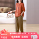 ZKZR媽媽裝棉麻女裝夏季50歲洋氣套裝新中式國(guó)風(fēng)苧麻刺繡九分褲兩件套 桔色+卡其色 2XL 適合140-155斤左右