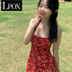 LPOX甜美日系vintage碎花吊帶連衣裙子女夏季休閑收腰無袖度假風(fēng)ins潮 KO紅色 高質(zhì)量不起球 S 適合60-85斤