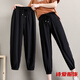 咚憬冰絲速干哈倫褲子女夏季薄款垂感顯瘦大碼胖mm七八分褲直筒運動(dòng)褲 黑色 L 101-120斤