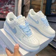 CLENIKEEDAIR NIKE 空軍一號ins新款A(yù)F1小勾淺灰低幫男女潮流時尚百搭板鞋 AF1-白銀藍(lán)【高品質(zhì)NIKE】 41 NIKE