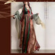 閃動少女（SHANDONGSHAONV）春夏季漢服仙女唐制褙子中國風齊腰八破裙日常顯瘦款小個子 綠外衣+里衣+紅八破裙+披帛 XL