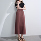 三彩2025夏季新款高腰半身裙復古小黑裙顯瘦直筒裙長(cháng)裙垂感M 紅棕色 M 160/68A