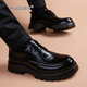 慕格賓品牌商務(wù)正裝皮鞋男2025秋冬新款厚底增高英倫潮流男士休閑皮鞋男 黑色 41