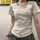 羽雅曼正肩短袖女t恤女士新款夏季女裝修身潮流辣妹顯瘦上衣夏裝 短袖【淺灰色】 L 【建議95-105斤】