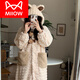 貓人（MiiOW）毛絨睡衣女冬季珊瑚絨加厚加絨秋冬長(cháng)款睡袍可愛(ài)浴袍晨袍連帽睡裙 CX 7623#【單袍】 M 160