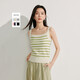 茵曼（INMAN）條紋方領(lǐng)針織吊帶小背心2026夏季女裝新款短款修身百搭上衣 白綠條紋 XL