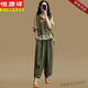 恒源祥時(shí)尚棉麻套裝女2026夏季新款印花拼接假兩件上衣哈倫褲顯瘦兩件套 上衣+褲子【兩件套裝】 M 【95-105斤】