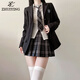 綴櫻原創(chuàng  )jk制服春季鉗色西裝外套學(xué)院套裝正版裙子西服百搭三件全套 墨川櫻+黑西裝+襯衫+領(lǐng)帶+徽章 M