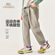英氏（YEEHOO）兒童褲子男童長(cháng)褲春季休閑拼接束腳褲防潑水哈倫褲中大童裝新款 風(fēng)格線(xiàn)拼接-淺灰 160