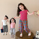 七語(yǔ)欣童裝女童短袖套裝夏裝兒童套裝2025新款女孩寶寶t恤格子褲兩件套 紅色 110 (適合身高100-110cm)