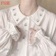 FSHE春秋季復古少女刺繡寬松娃娃領(lǐng)襯衫女長(cháng)袖內搭日系百搭小清新上衣 白色 L
