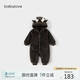 babylove嬰兒連體衣秋冬季毛絨連帽哈衣男女寶寶外出服加厚保暖可愛冬裝