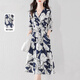 拉倫菲韻意式高端品牌 真絲連衣裙女2026夏季新款氣質(zhì)顯瘦桑蠶絲印花長(cháng)裙 藏青底花 XL 【90-120斤】