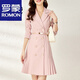 羅蒙（ROMON）輕奢女裝法式氣質(zhì)通勤收腰顯瘦西裝連衣裙女春秋新款腰帶壓褶裙子 粉色 M
