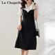 拉夏貝爾（La Chapelle）短袖雪紡連衣裙女裝2025年夏季新款時尚中長款法式小個子夏天裙子  黑白 M