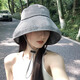 雪倫朵大檐漁夫帽子女春夏2025新款戶外防曬遮陽帽日系格子透氣太陽帽 黑色