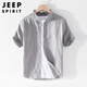 JEEP SPIRIT吉普短袖襯衫男士亞麻襯衣五分袖男裝商務(wù)休閑外套 灰色  2XL 