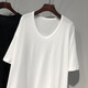 翎悅純色V領(lǐng)短袖t恤女胖mm大碼下擺弧形寬松休閑減齡中長(cháng)款女裝上衣潮 白色 XL 建議140-170斤