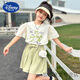 G.DUCKKIDS女童夏裝套裝2025新款洋氣甜美風(fēng)蝴蝶結(jié)裙褲女大童短袖短褲兩件套 綠色套裝 【兩件套】 140