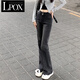 LPOX高腰微喇叭牛仔褲女2025春秋季新款小個(gè)子顯瘦喇叭褲微喇馬蹄褲子 黑灰色-九分 建議158CM以下 S [建議88-98斤]