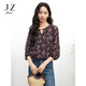 玖姿（JUZUI）美拉德雪紡印花單上衣女2025夏季新款JTFX80303 花咖啡 M