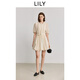 LILY2025夏新款法式垂感插肩燈籠袖腰帶短袖蓬蓬裙連衣裙女氣球裙 604米白 M