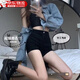 CEENIU黑色緊身高腰牛仔短褲女夏季2025年新款外穿運動(dòng)超短休閑熱褲子 黑色 L 【建議105-120斤】