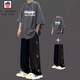 AEMAPE港風(fēng)短袖t恤男生套裝夏季痞帥薄款一整套帥氣穿搭長(cháng)褲學(xué)生兩件套 [2件套]深灰+K131休閑褲黑 XL