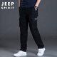 JEEP SPIRIT吉普工裝褲男春夏季直筒休閑褲男士寬松多口袋男褲 黑色 L